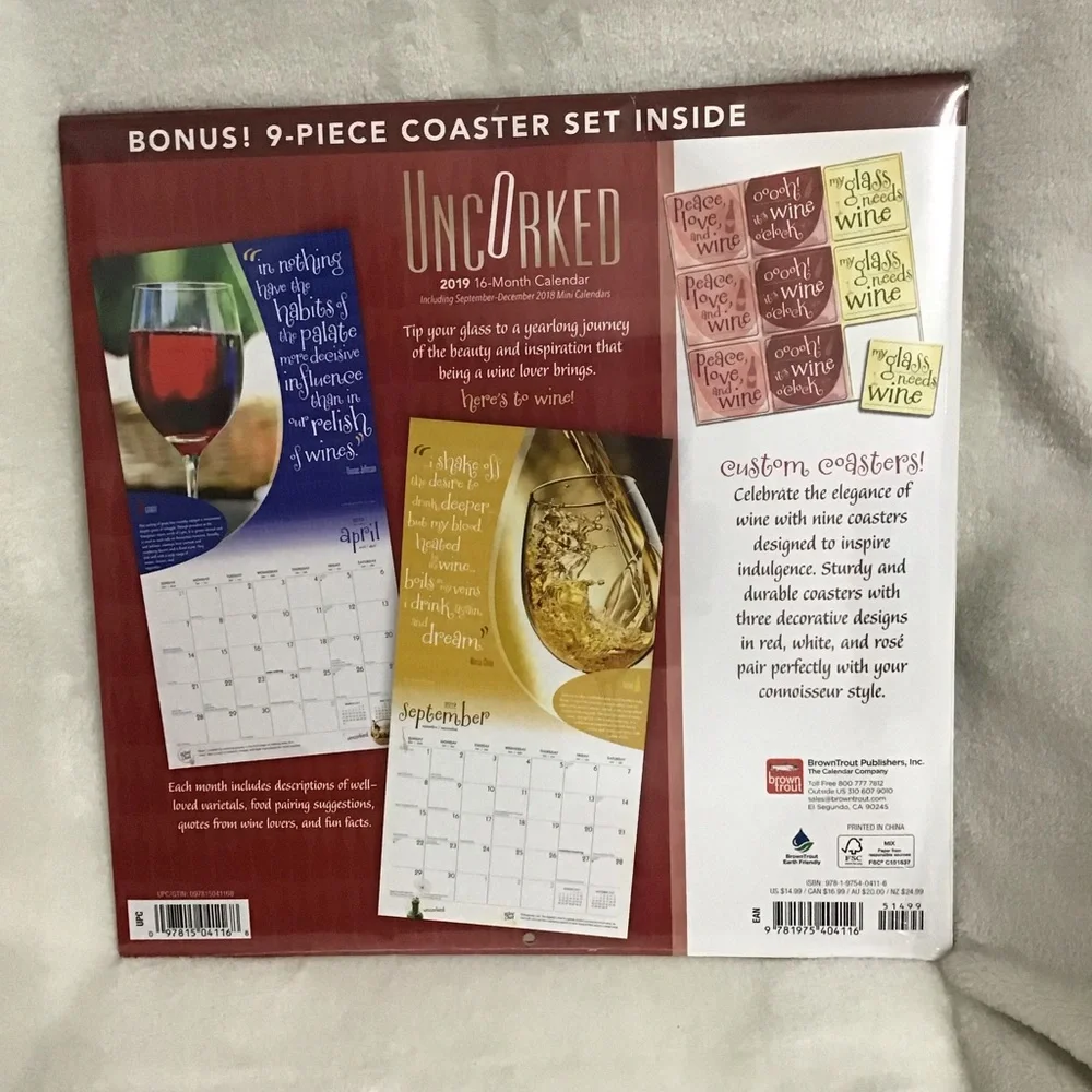 2019 Uncorked Calendar FREE Coasters
